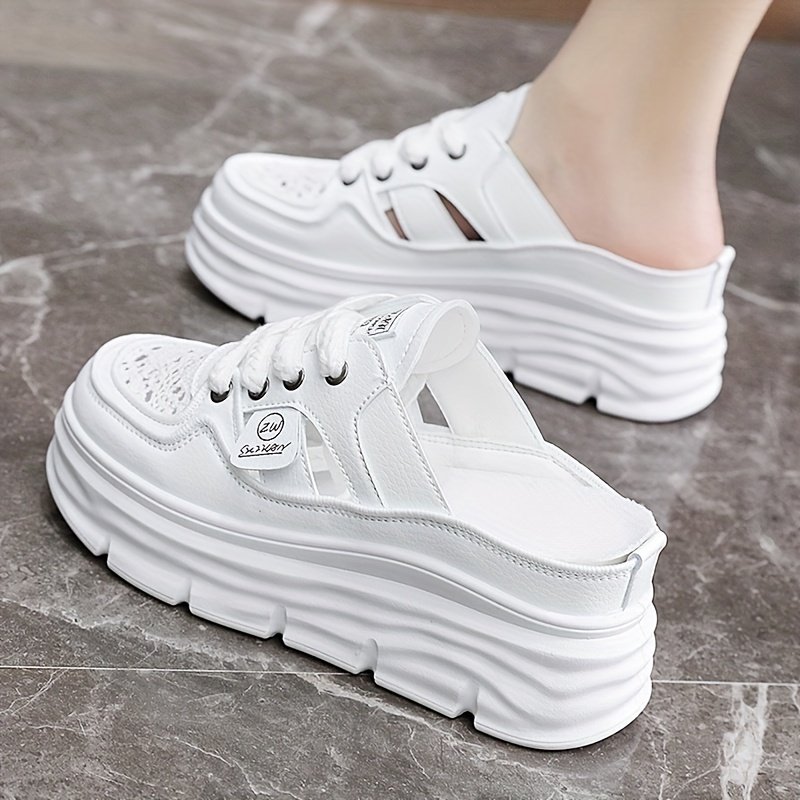 Women??s Breathable Platform Mule Sneakers, Casual Cutout Design Lace Up Shoes, Comfortable Summer Shoes - Image 15
