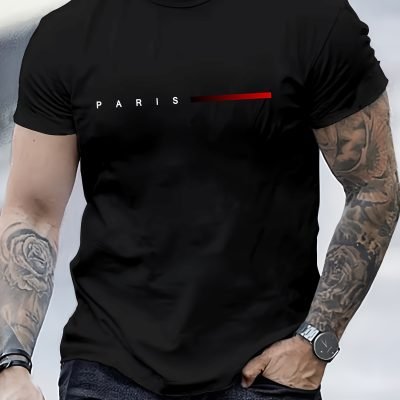 Creative Letter Print, Men??s Graphic Design Crew Neck T-shirt, Casual Comfy Tees For Summer, Men??s Clothing Tops For Daily Gym Workout Running