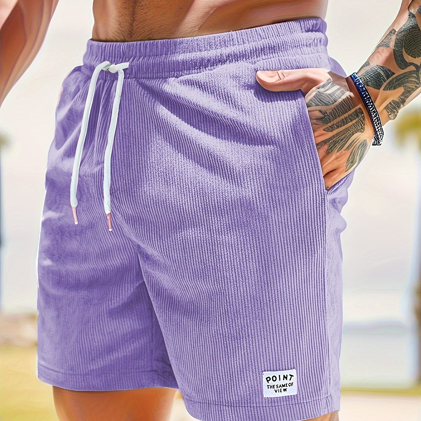 Men??s Label Patchwork Regular Fit Solid Shorts With Drawstring And Pockets, Casual And Chic Shorts For Summer Beach And Daily Leisurewear - Image 12