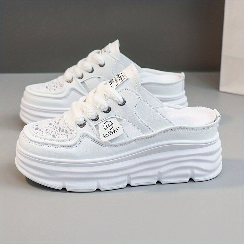 Women??s Breathable Platform Mule Sneakers, Casual Cutout Design Lace Up Shoes, Comfortable Summer Shoes - Image 2