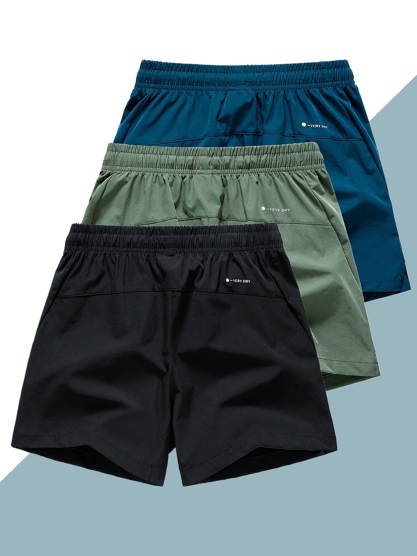 3 Pcs Men??s Loose Solid Shorts With Pockets, Casual Elastic Waist High Stretch Drawstring Shorts For Summer