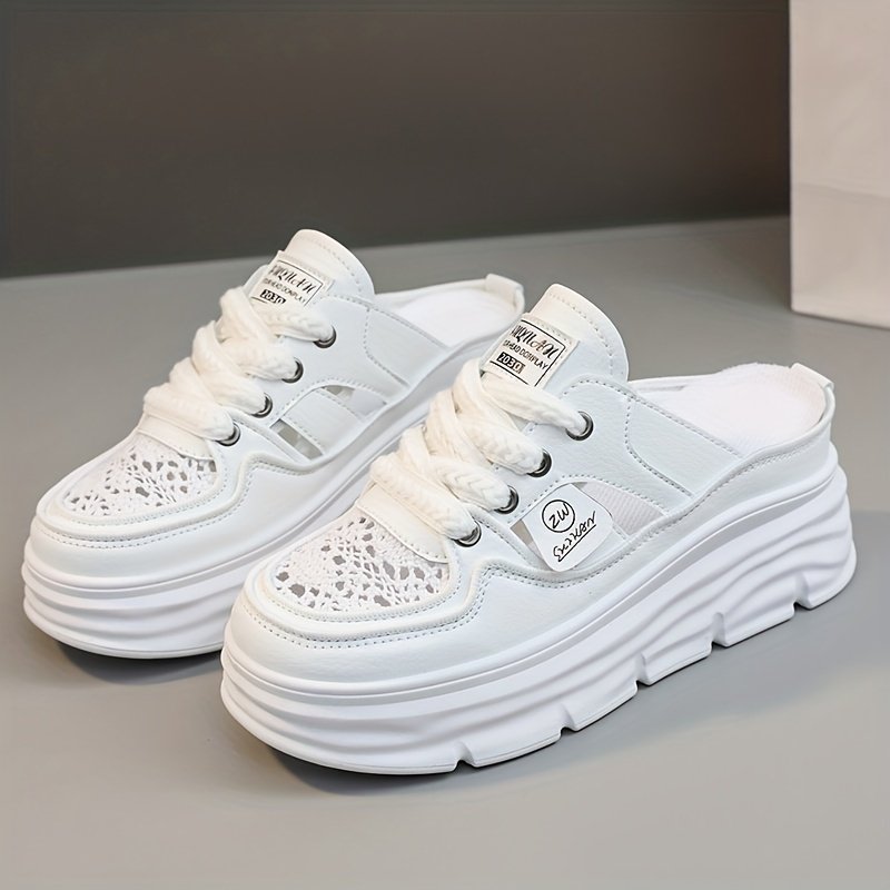 Women??s Breathable Platform Mule Sneakers, Casual Cutout Design Lace Up Shoes, Comfortable Summer Shoes - Image 13