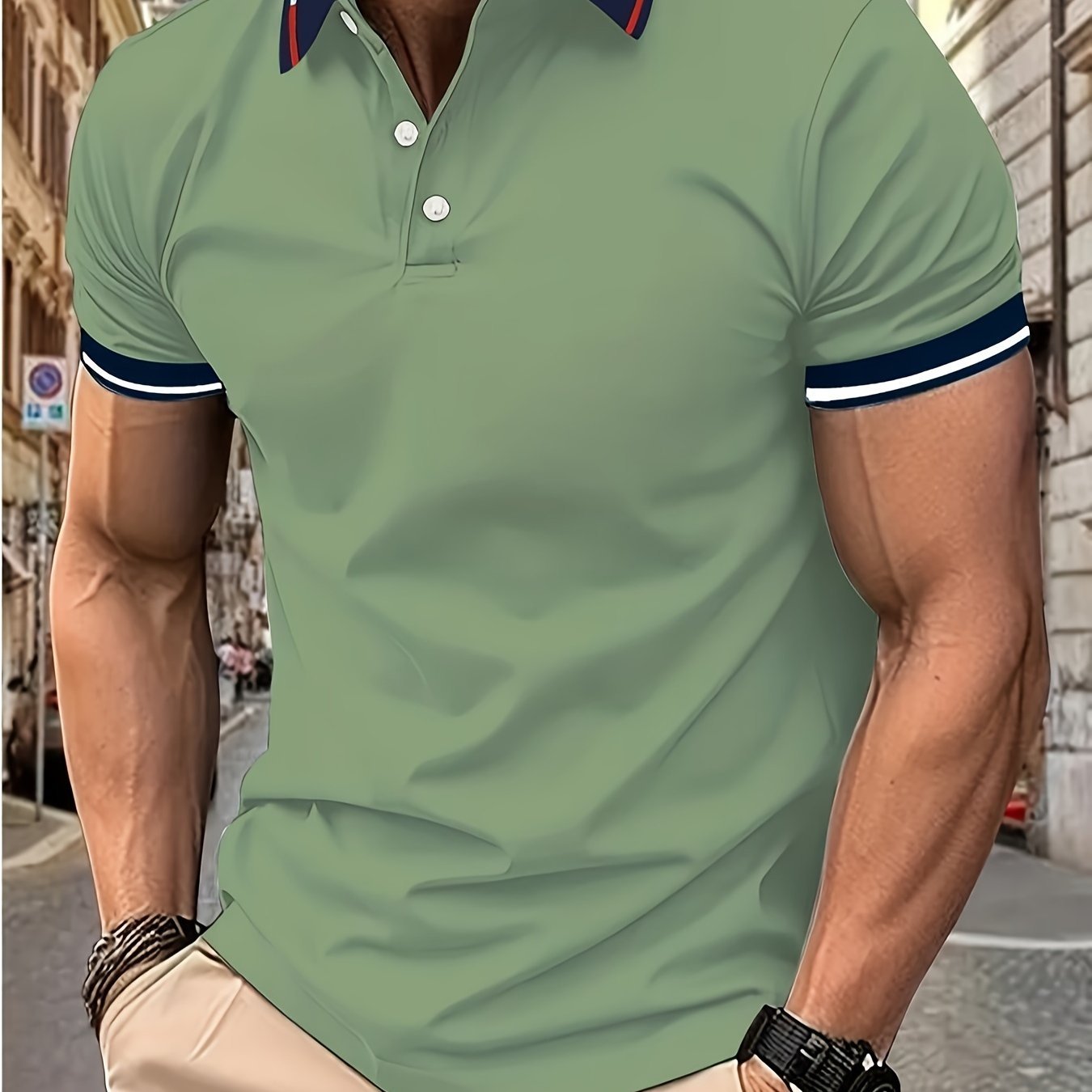 Breathable Contrast Binding Men??s Casual Short Sleeve Lapel Golf Shirt For Summer, Men??s Clothing - Image 5