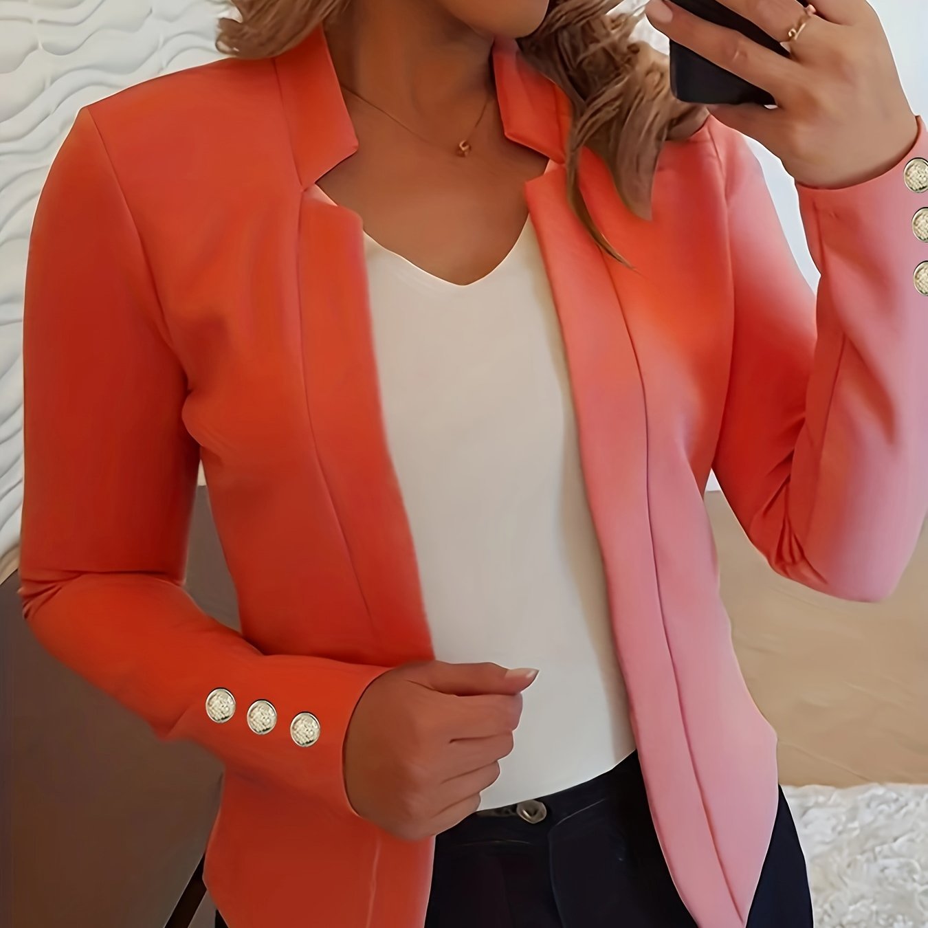 Solid Open Front Blazer, Casual Long Sleeve Button Blazer For Office & Work, Women??s Clothing - Image 6