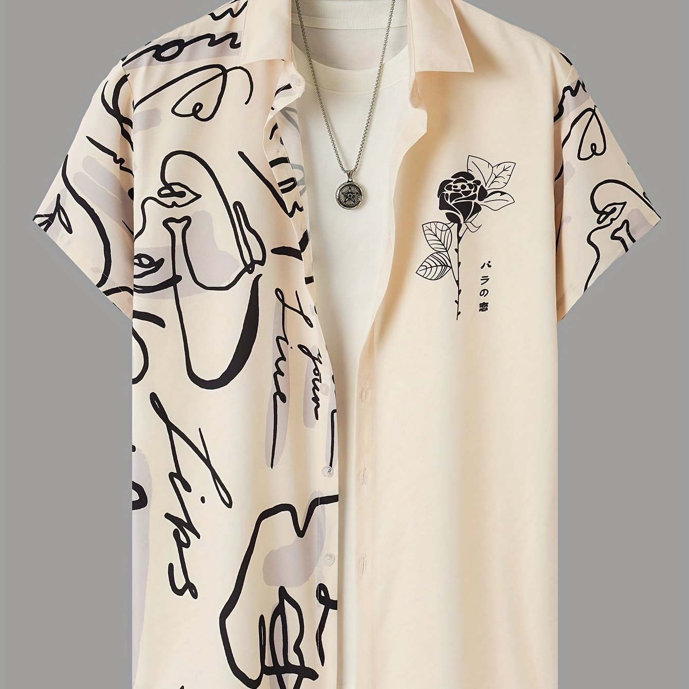 Abstract And Flower Pattern Men??s Fashionable And Simple Short Sleeve Button Casual Lapel Shirt, Trendy And Versatile, Suitable For Summer Dates, Beach Holiday, As Gifts, Men??s Clothing - Image 2