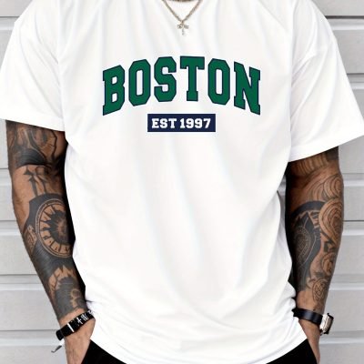 Letter Print Men??s Creative Top, Casual Short Sleeve Crew Neck T-shirt, Men??s Clothing For Summer Outdoor