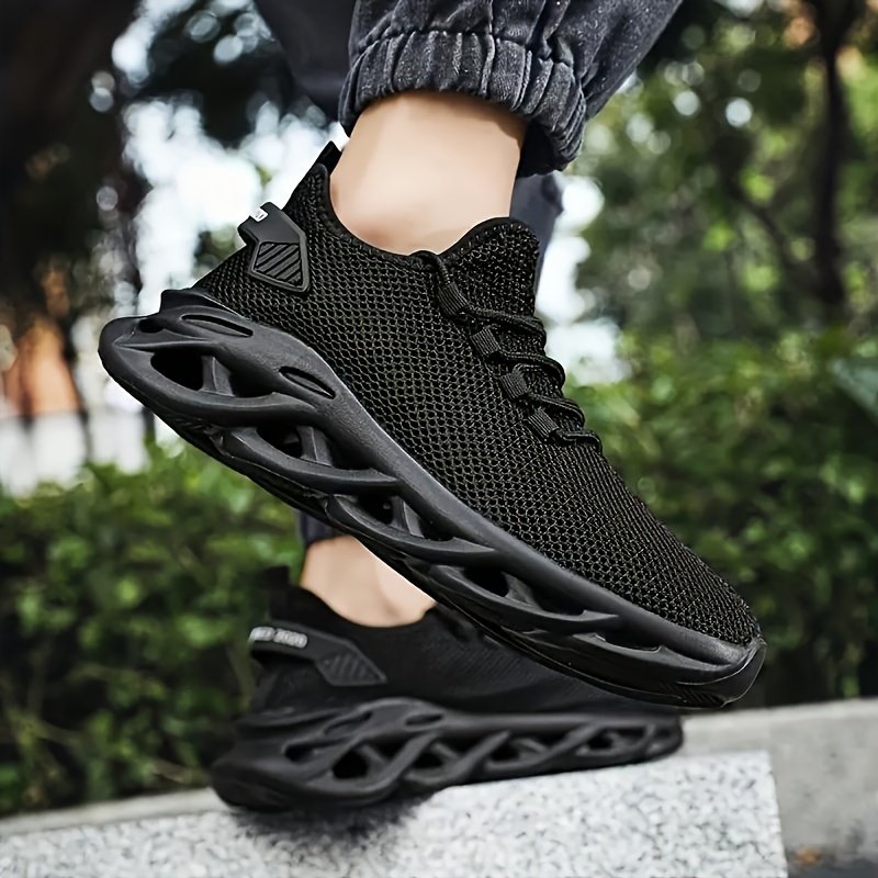 PLUS SIZE Men??s Trendy Woven Knit Breathable Blade Type Sneakers, Comfy Non Slip Lace Up Shoes For Men??s Outdoor Activities - Image 11