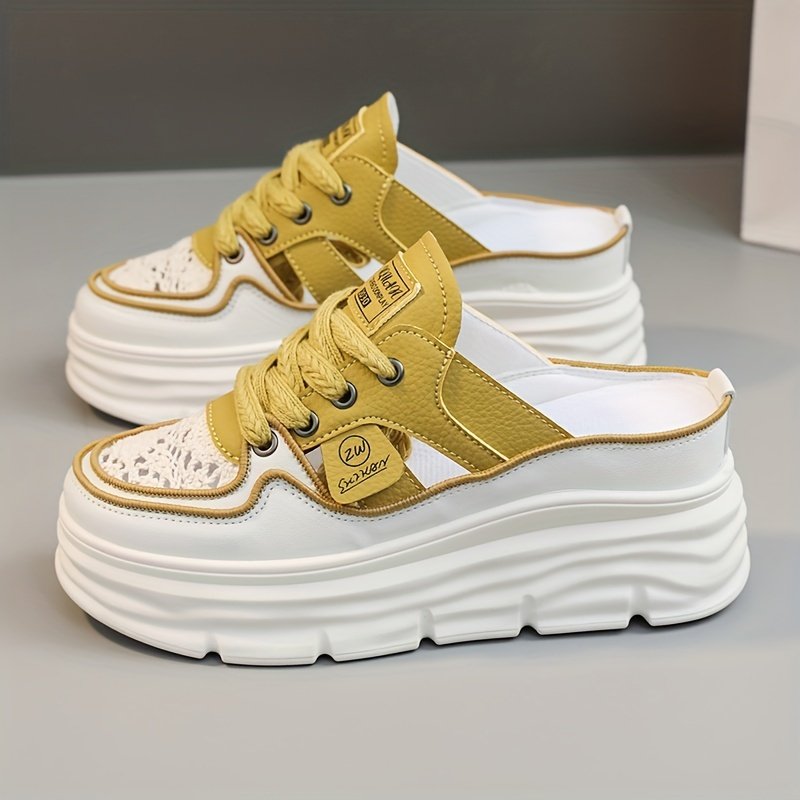Women??s Breathable Platform Mule Sneakers, Casual Cutout Design Lace Up Shoes, Comfortable Summer Shoes - Image 21