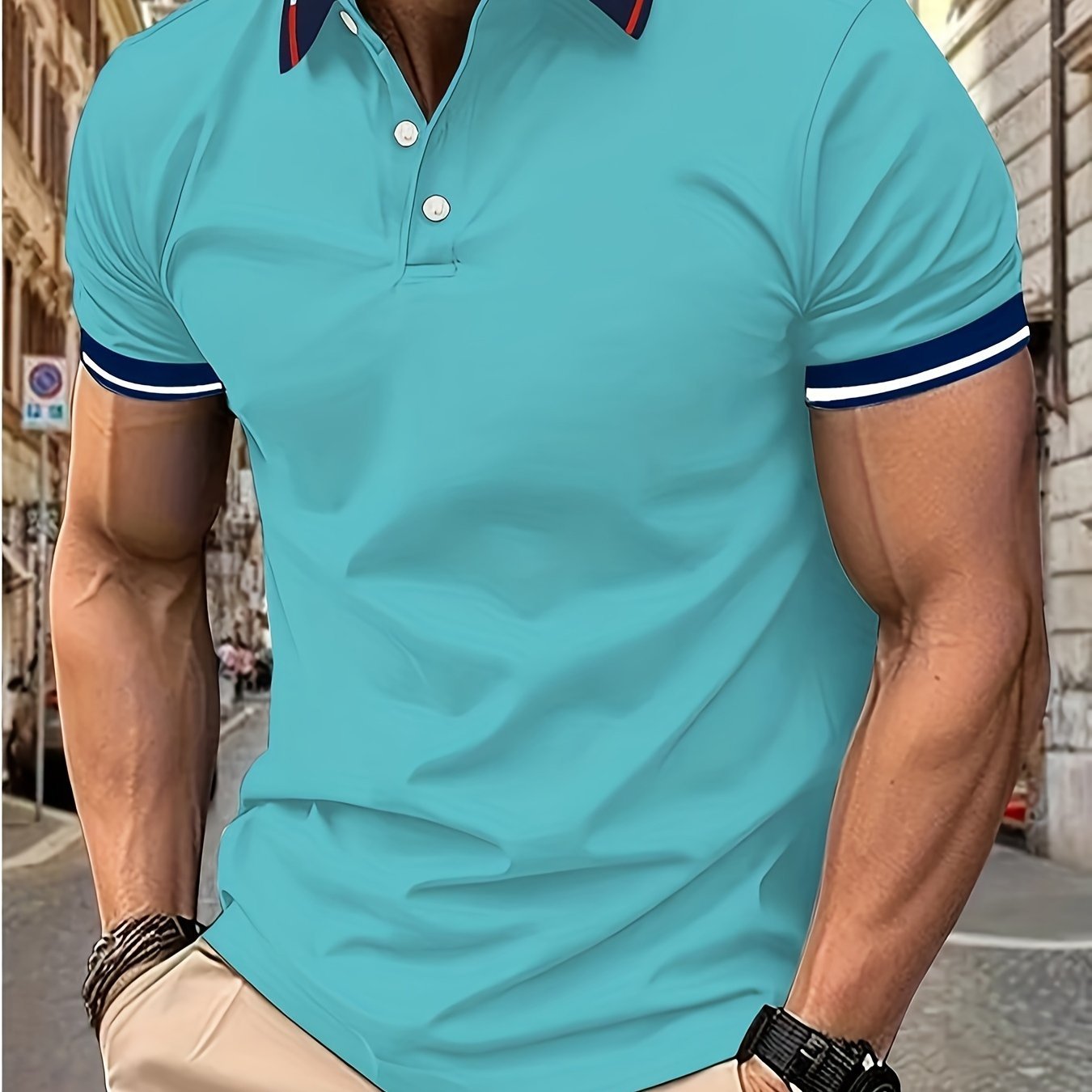 Breathable Contrast Binding Men??s Casual Short Sleeve Lapel Golf Shirt For Summer, Men??s Clothing - Image 8
