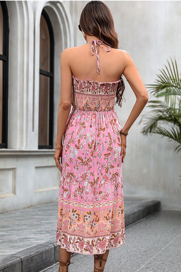 Bohemia Print Smocked Halter Neck Maxi Dress - Image 6