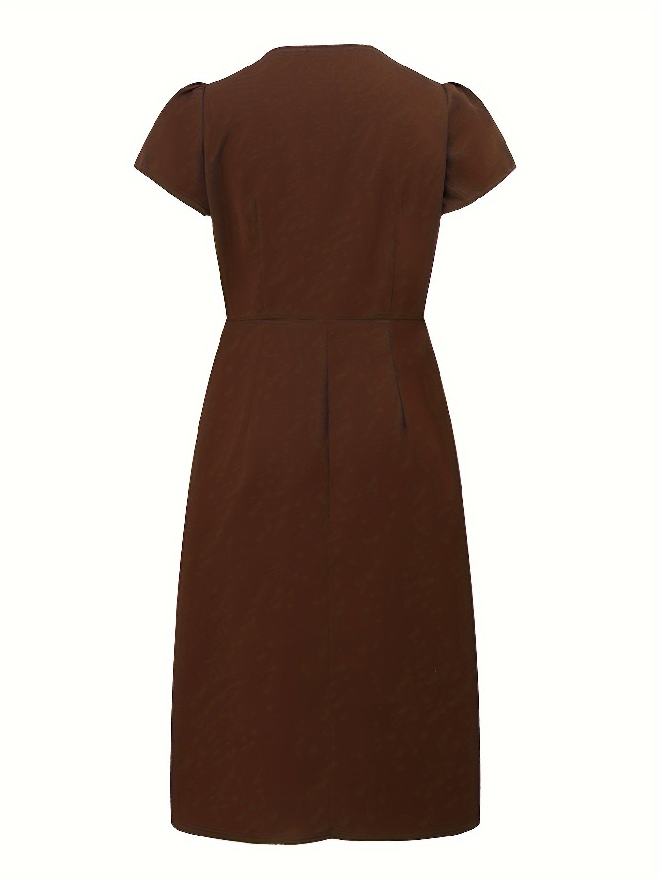 Solid Color Notched Neck Dress, Casual Short Sleeve Button Front Split Dress For Spring & Summer, Women??s Clothing - Image 6
