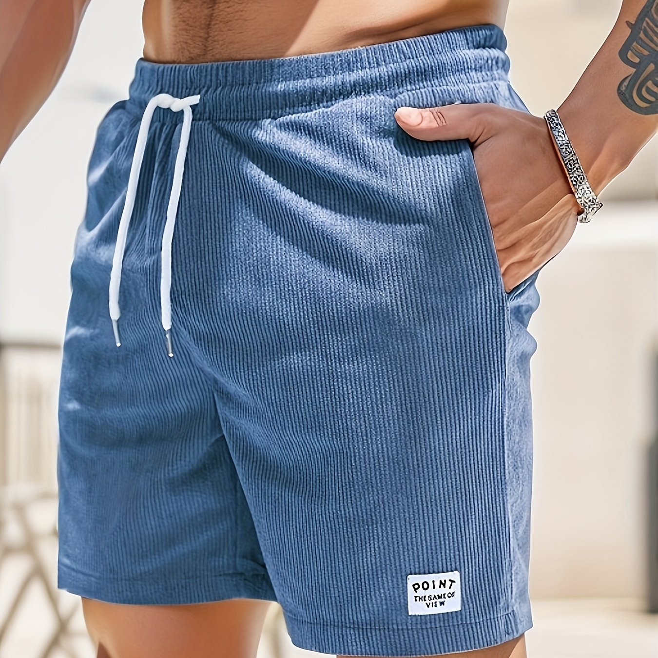 Men??s Label Patchwork Regular Fit Solid Shorts With Drawstring And Pockets, Casual And Chic Shorts For Summer Beach And Daily Leisurewear - Image 6