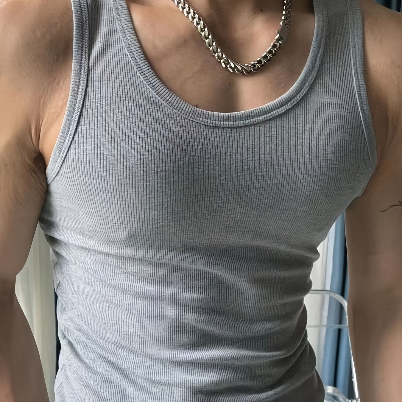 Men??s Solid Tank Top, Active Quick Dry Breathable Crew Neck Sleeveless Shirt, Men??s Clothing For Summer Outdoor - Image 3
