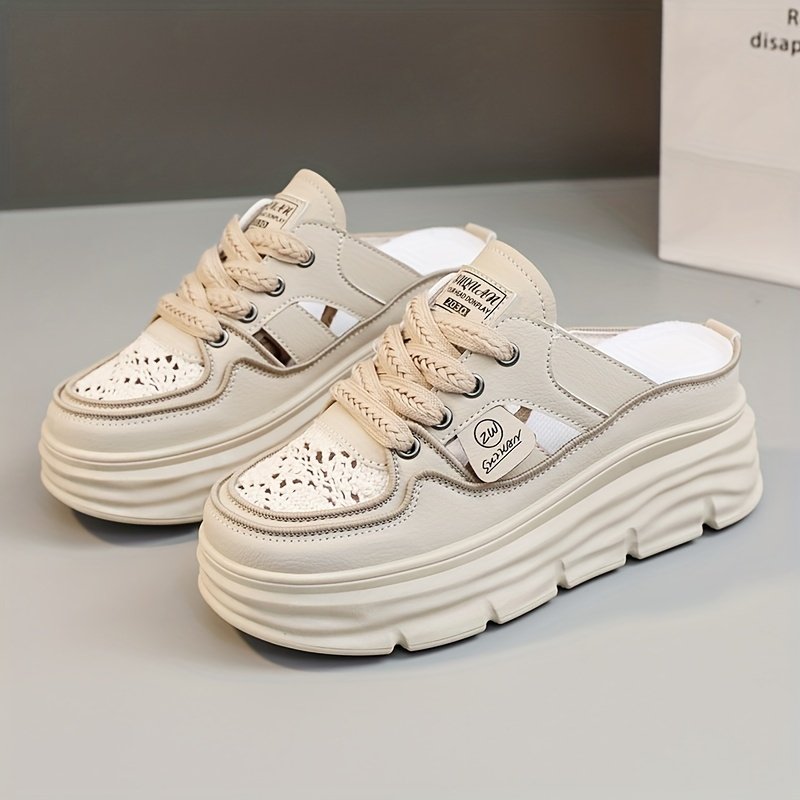 Women??s Breathable Platform Mule Sneakers, Casual Cutout Design Lace Up Shoes, Comfortable Summer Shoes - Image 12
