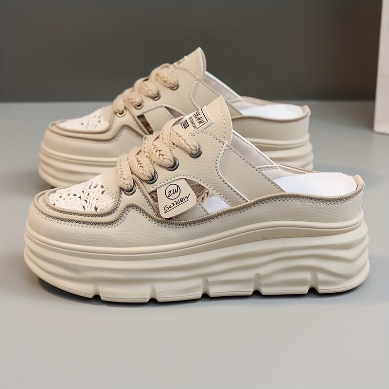 Women??s Breathable Platform Mule Sneakers, Casual Cutout Design Lace Up Shoes, Comfortable Summer Shoes - Image 7