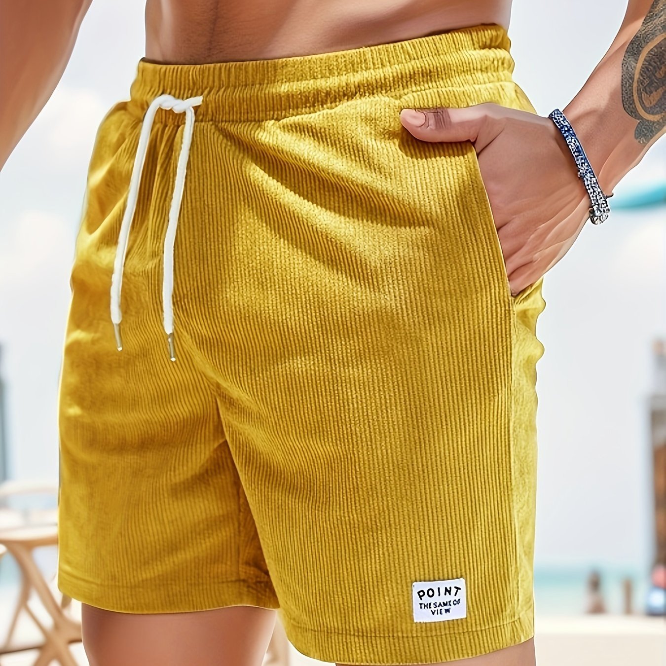 Men??s Label Patchwork Regular Fit Solid Shorts With Drawstring And Pockets, Casual And Chic Shorts For Summer Beach And Daily Leisurewear - Image 7