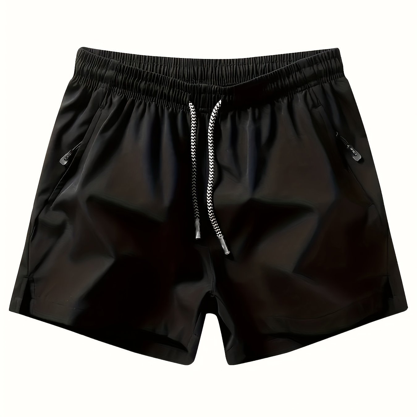 Men??s Zipper Pockets Active Shorts, Casual Waist Drawstring Quick Drying Shorts, Running, Sports, Fitness Quarters - Image 3