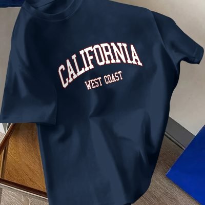 California Graphic Print Men??s Creative Top, Casual Short Sleeve Crew Neck T-shirt, Men??s Clothing For Summer Outdoor