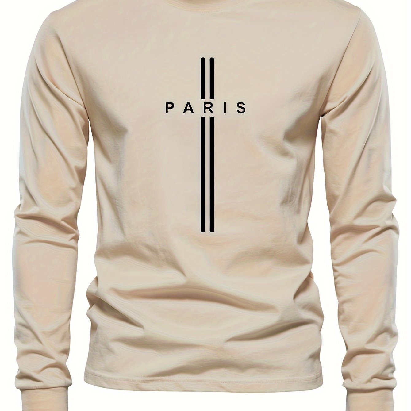 PARIS Print, Men??s Graphic Design Crew Neck Long Sleeve Active T-shirt Tee, Casual Comfy Shirts For Spring Summer Autumn, Men??s Clothing Tops - Image 4