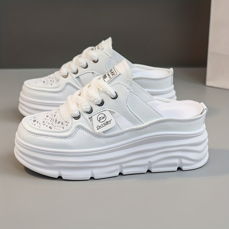 Women??s Breathable Platform Mule Sneakers, Casual Cutout Design Lace Up Shoes, Comfortable Summer Shoes - Image 14