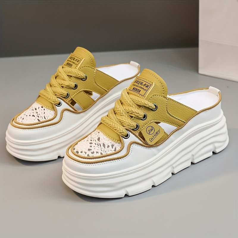 Women??s Breathable Platform Mule Sneakers, Casual Cutout Design Lace Up Shoes, Comfortable Summer Shoes - Image 10