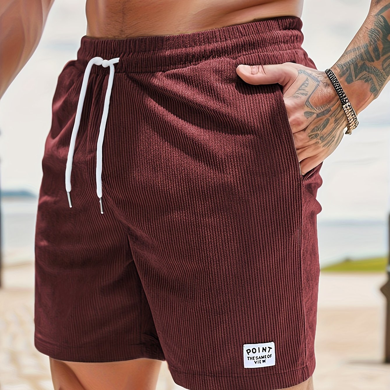 Men??s Label Patchwork Regular Fit Solid Shorts With Drawstring And Pockets, Casual And Chic Shorts For Summer Beach And Daily Leisurewear - Image 15