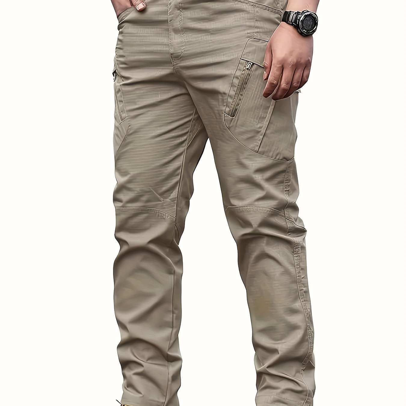 Multi Pocket Men??s Tactical Pants, Loose Casual Outdoor Military Pants Without Belt, Mens Cargo Pants For Hiking - Image 4