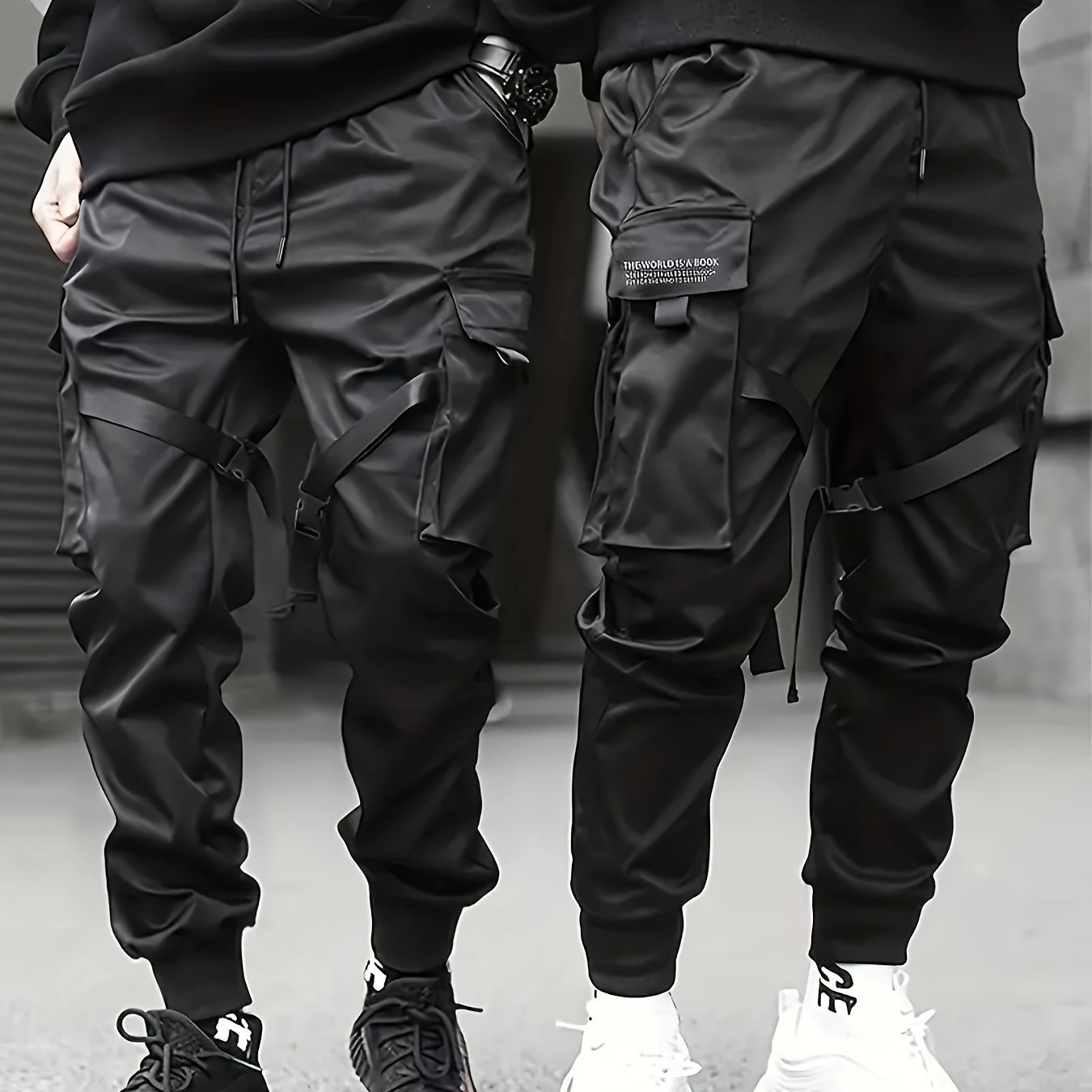 Trendy Solid Cargo Pants, Men??s Multi Flap Pocket Trousers, Loose Casual Outdoor Pants, Men??s Work Pants Outdoors techwear Hip Hop Style - Image 8