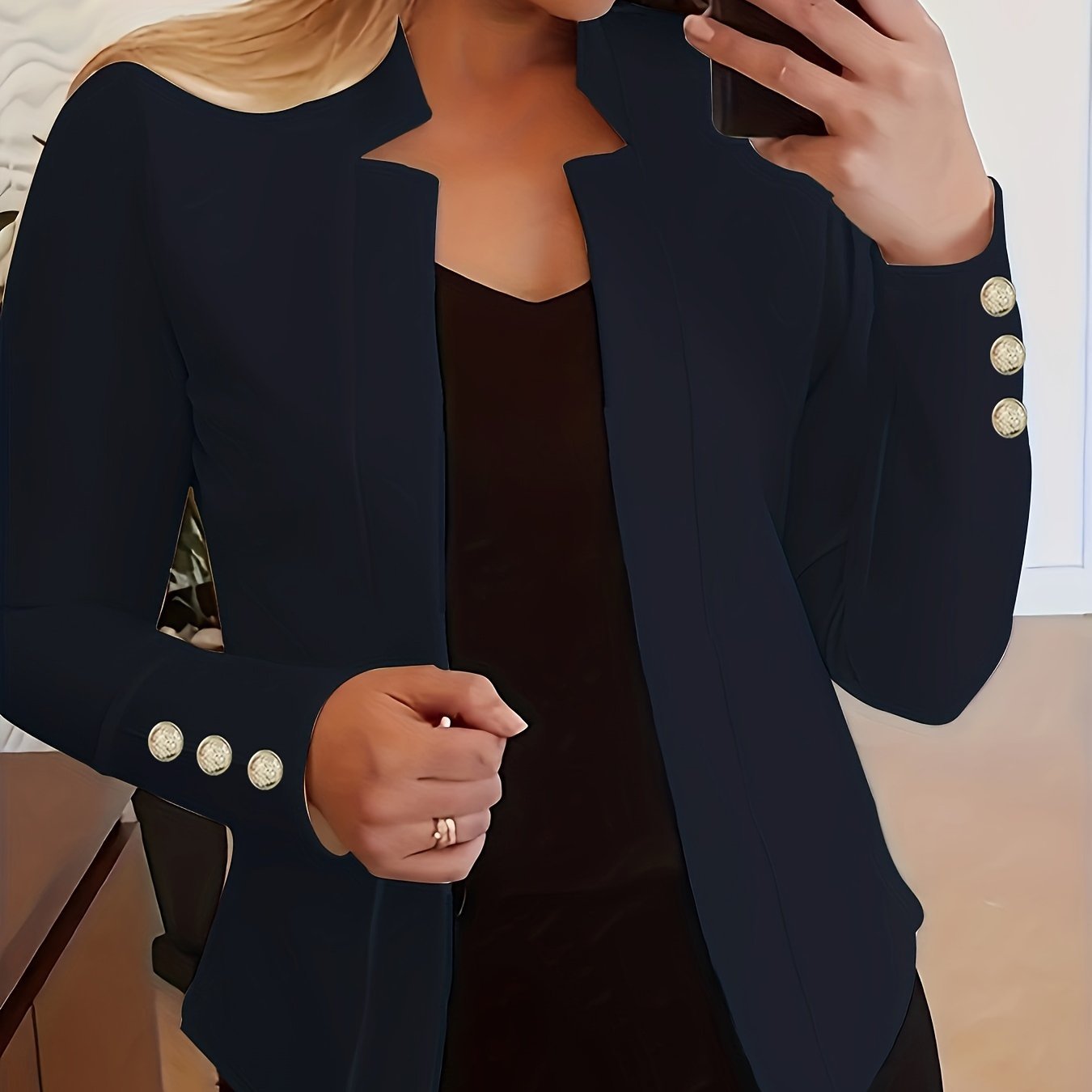 Solid Open Front Blazer, Casual Long Sleeve Button Blazer For Office & Work, Women??s Clothing - Image 9