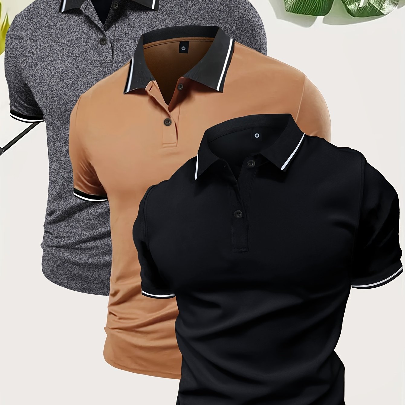 3Pcs Breathable Regular Fit Golf Shirt, Men??s Casual V-Neck T-Shirt Short Sleeve For Summer, Men??s Clothing - Image 3