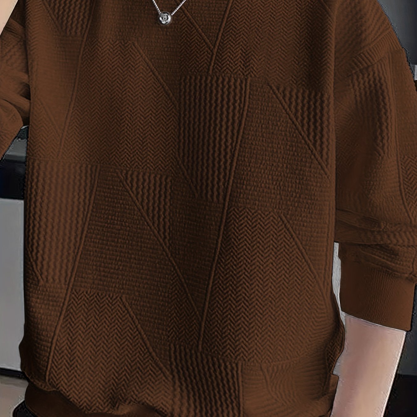 Men??s Crew Neck Long Sleeve Sweatshirt, Casual Wear, Solid Pullover, Men??s Clothing For Spring Fall Winter - Image 3