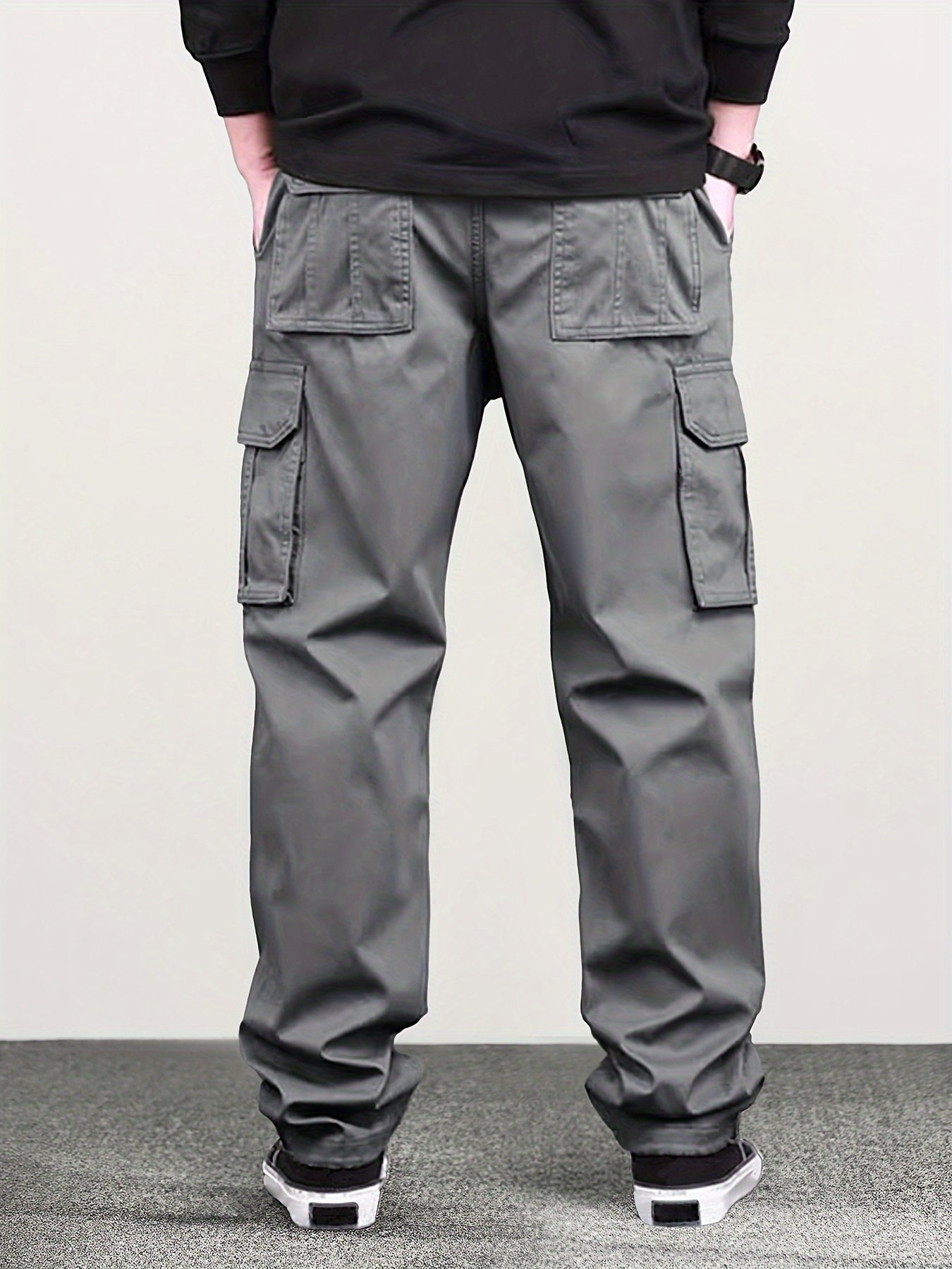 Men??s Classic Solid Color Cargo Pants with Multiple Flap Pockets, Straight-Leg, Drawstring Waist, Loose Fit for Hiking, Fishing, Streetwear, and Outdoor Camping Casual Style - Image 6