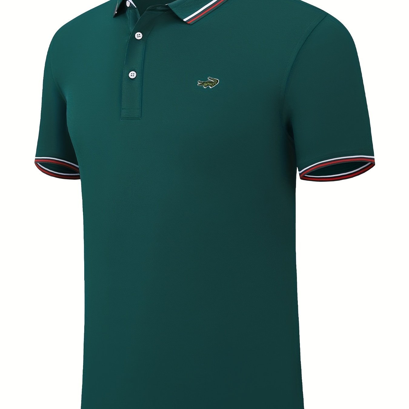 Breathable Embroidered Shirt, Men??s Casual Crocodile Pattern Stripe Lapel Button Up Golf Shirt For Summer - Image 16
