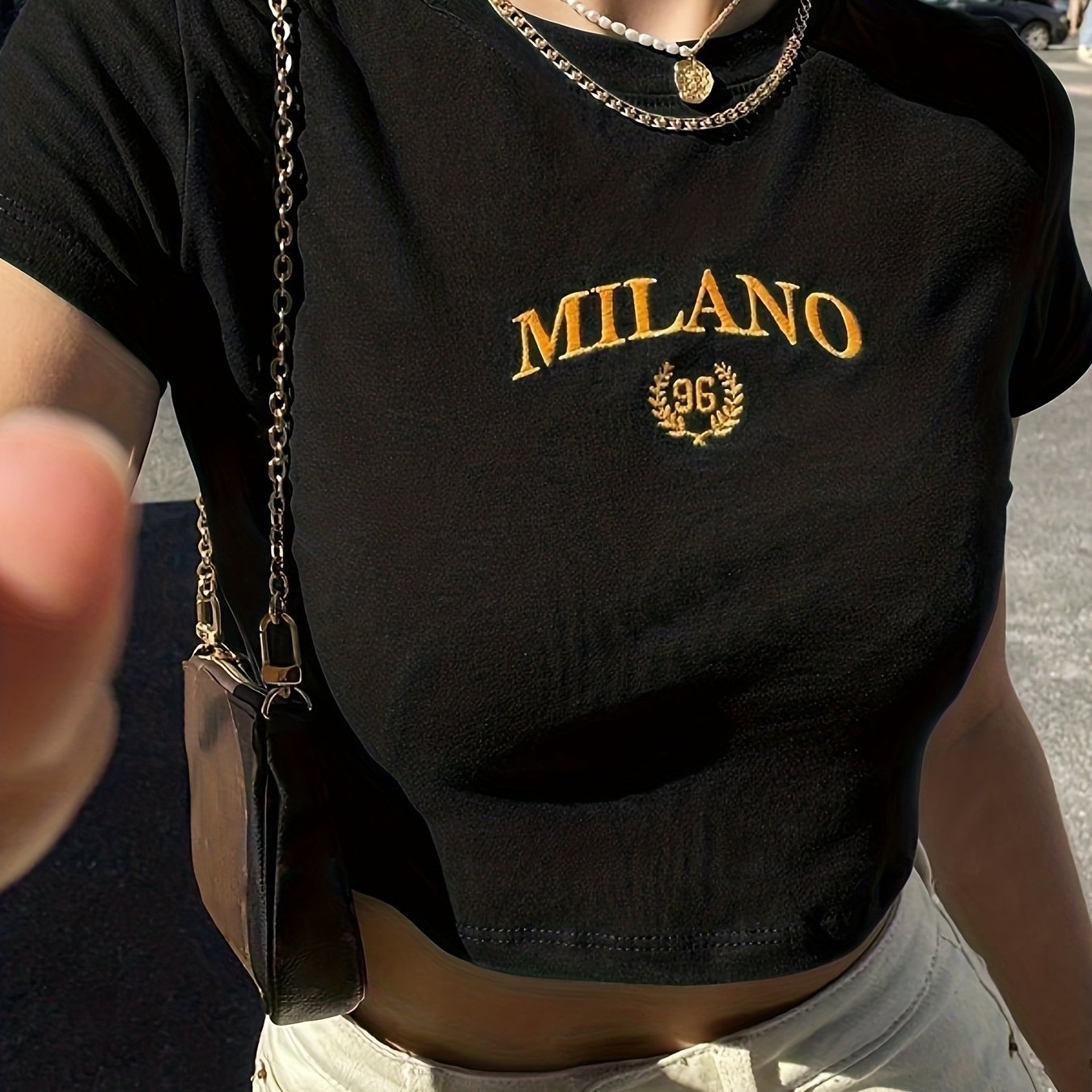 Letter Print Crew Neck Crop T-Shirt, Casual Short Sleeve T-Shirt For Spring & Summer, Women??s Clothing - Image 6