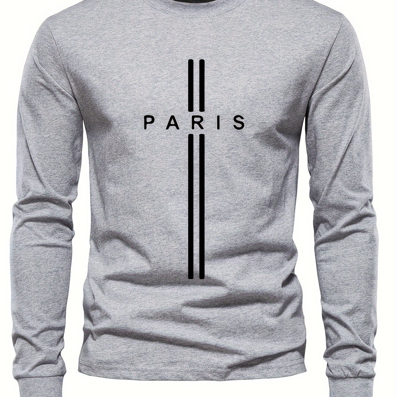 PARIS Print, Men??s Graphic Design Crew Neck Long Sleeve Active T-shirt Tee, Casual Comfy Shirts For Spring Summer Autumn, Men??s Clothing Tops - Image 3