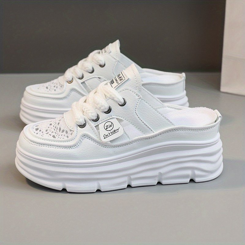 Women??s Breathable Platform Mule Sneakers, Casual Cutout Design Lace Up Shoes, Comfortable Summer Shoes - Image 17