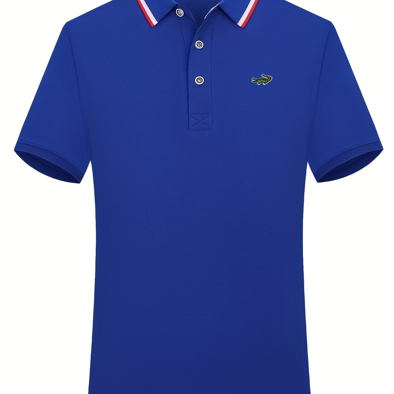 Breathable Embroidered Shirt, Men??s Casual Crocodile Pattern Stripe Lapel Button Up Golf Shirt For Summer - Image 9