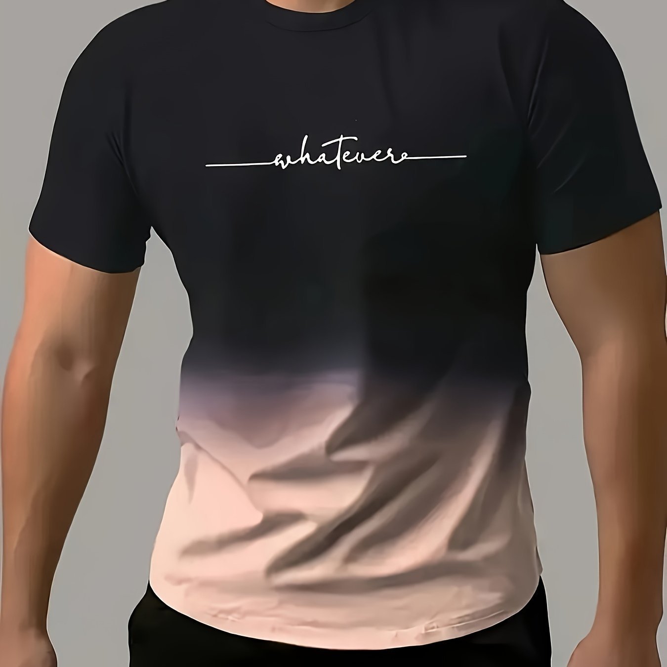 ??Whatever?? Print Gradient Crew Neck T-shirt For Men, Trendy Casual Short Sleeve Top, Men??s Tee For Summer Outing - Image 4