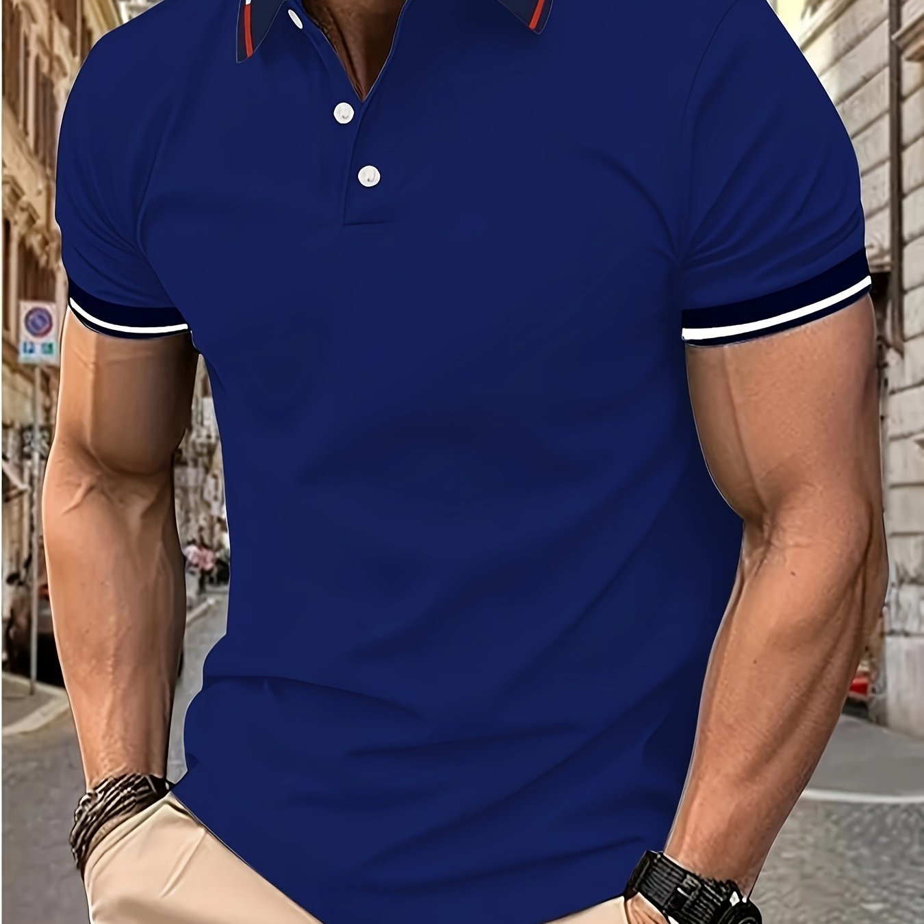 Breathable Contrast Binding Men??s Casual Short Sleeve Lapel Golf Shirt For Summer, Men??s Clothing - Image 6