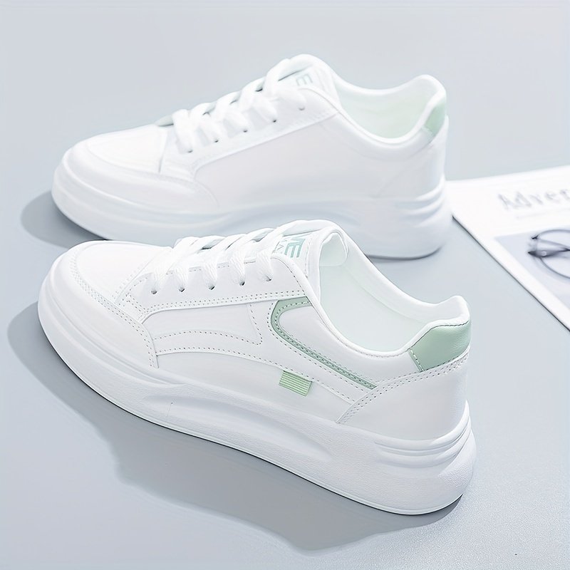 Women??s Platform Skate Shoes, Versatile Height Increasing Lace Up Low Top Shoes, Outdoor Walking White Shoes - Image 12