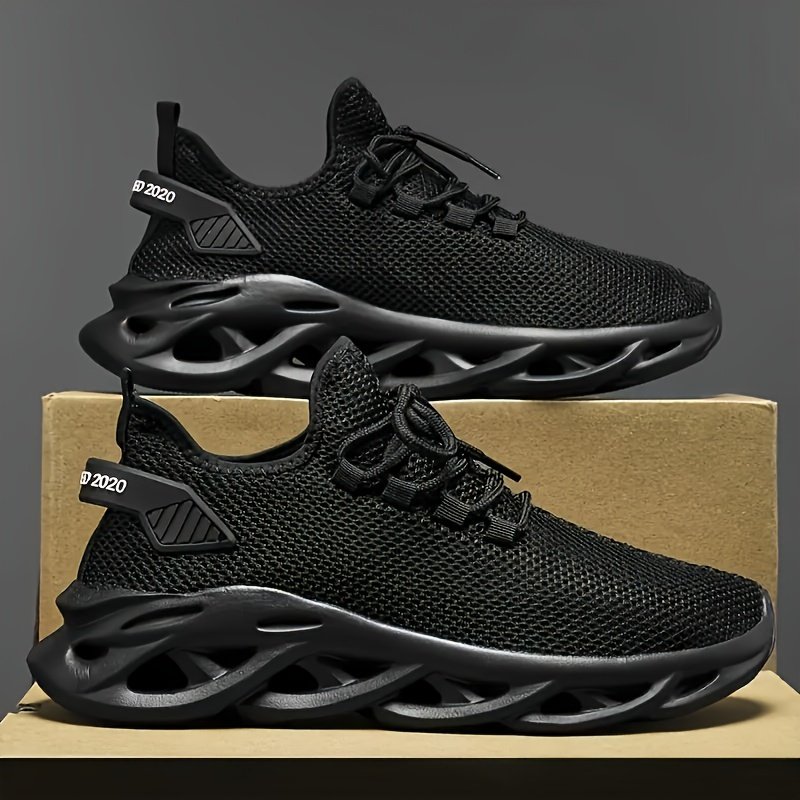 PLUS SIZE Men??s Trendy Woven Knit Breathable Blade Type Sneakers, Comfy Non Slip Lace Up Shoes For Men??s Outdoor Activities