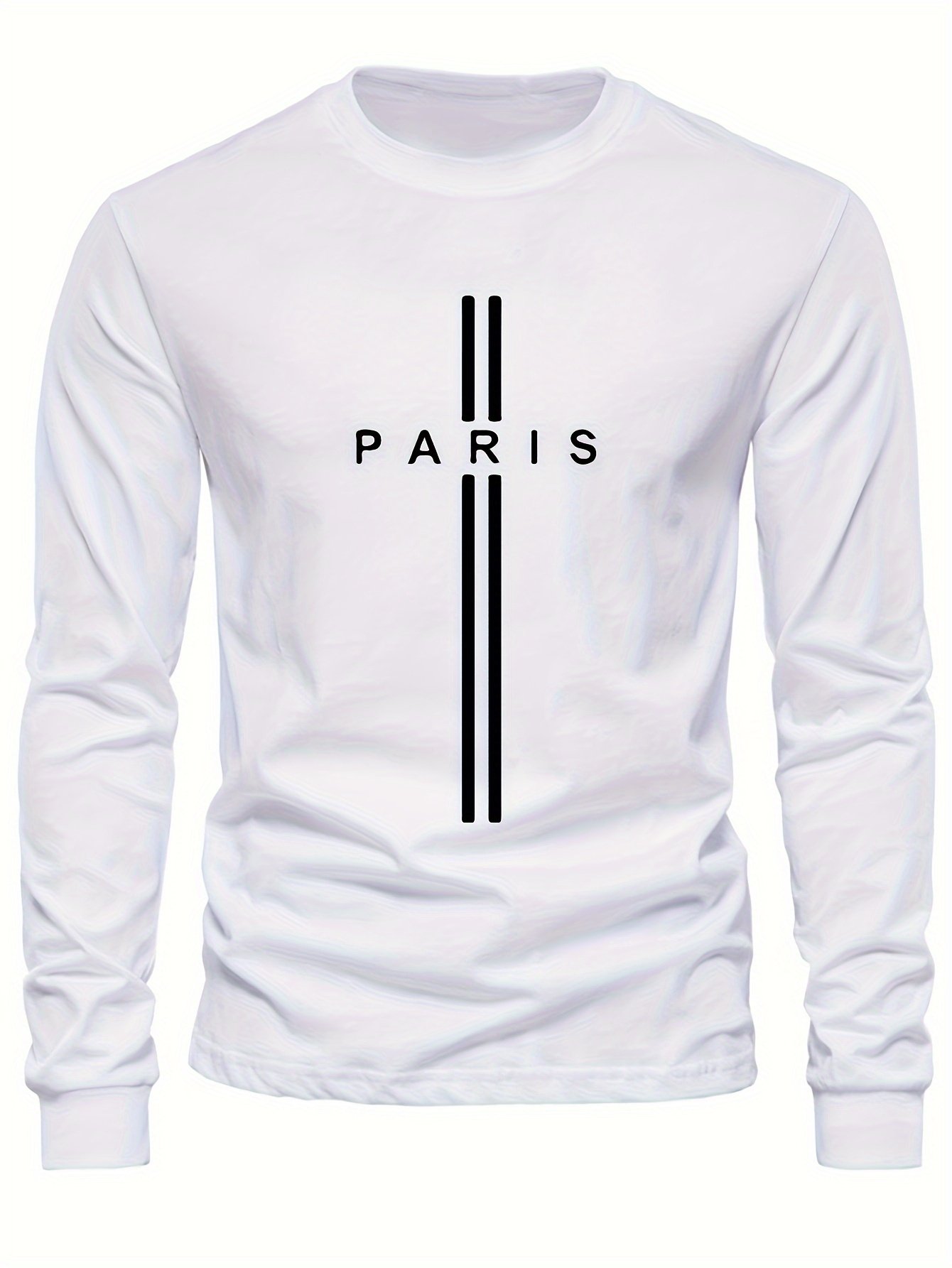PARIS Print, Men??s Graphic Design Crew Neck Long Sleeve Active T-shirt Tee, Casual Comfy Shirts For Spring Summer Autumn, Men??s Clothing Tops