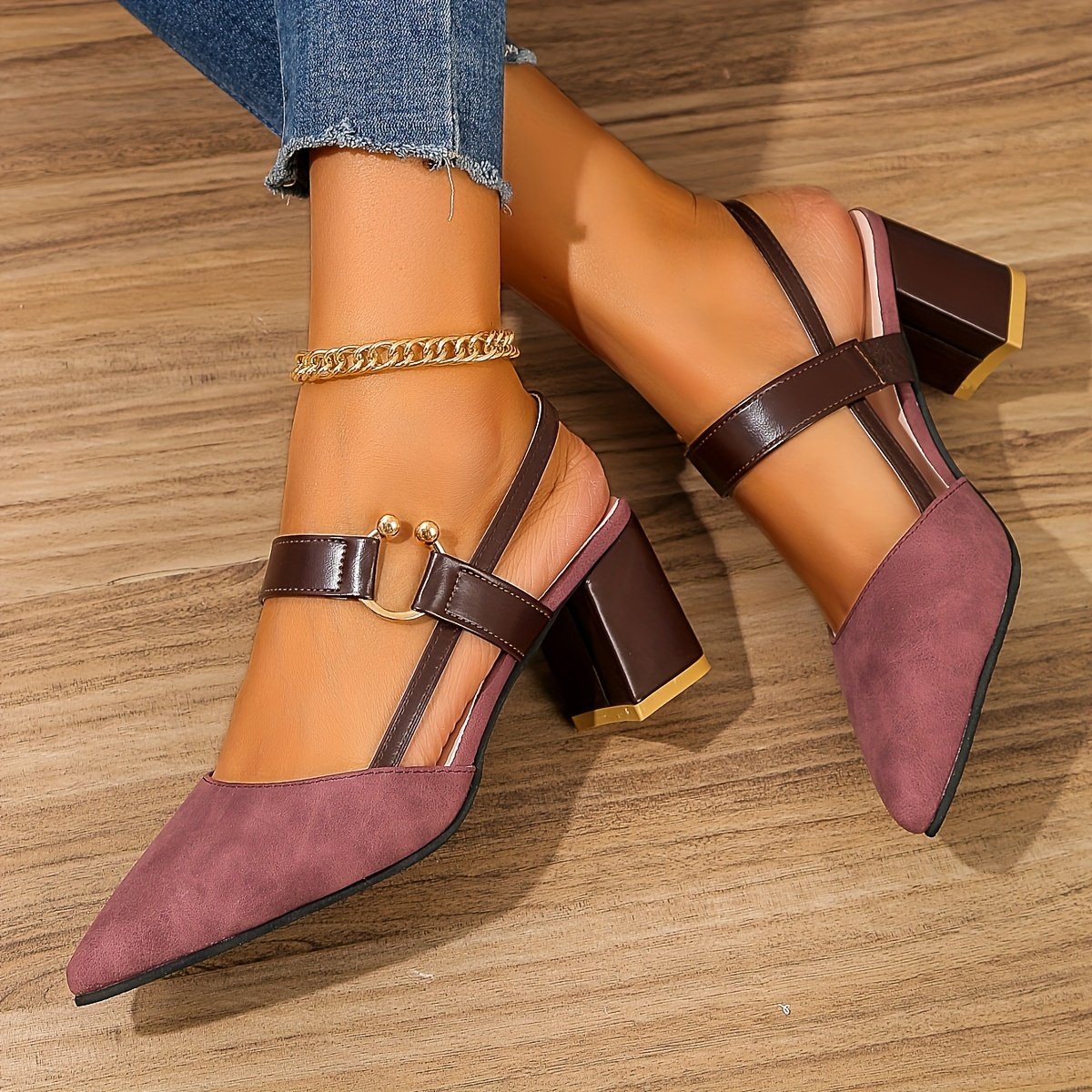 Women??s Pointed Toe Block High Heel Sandals, Fashion Solid Color Slingback Shoes, Versatile Mid Heels - Image 7