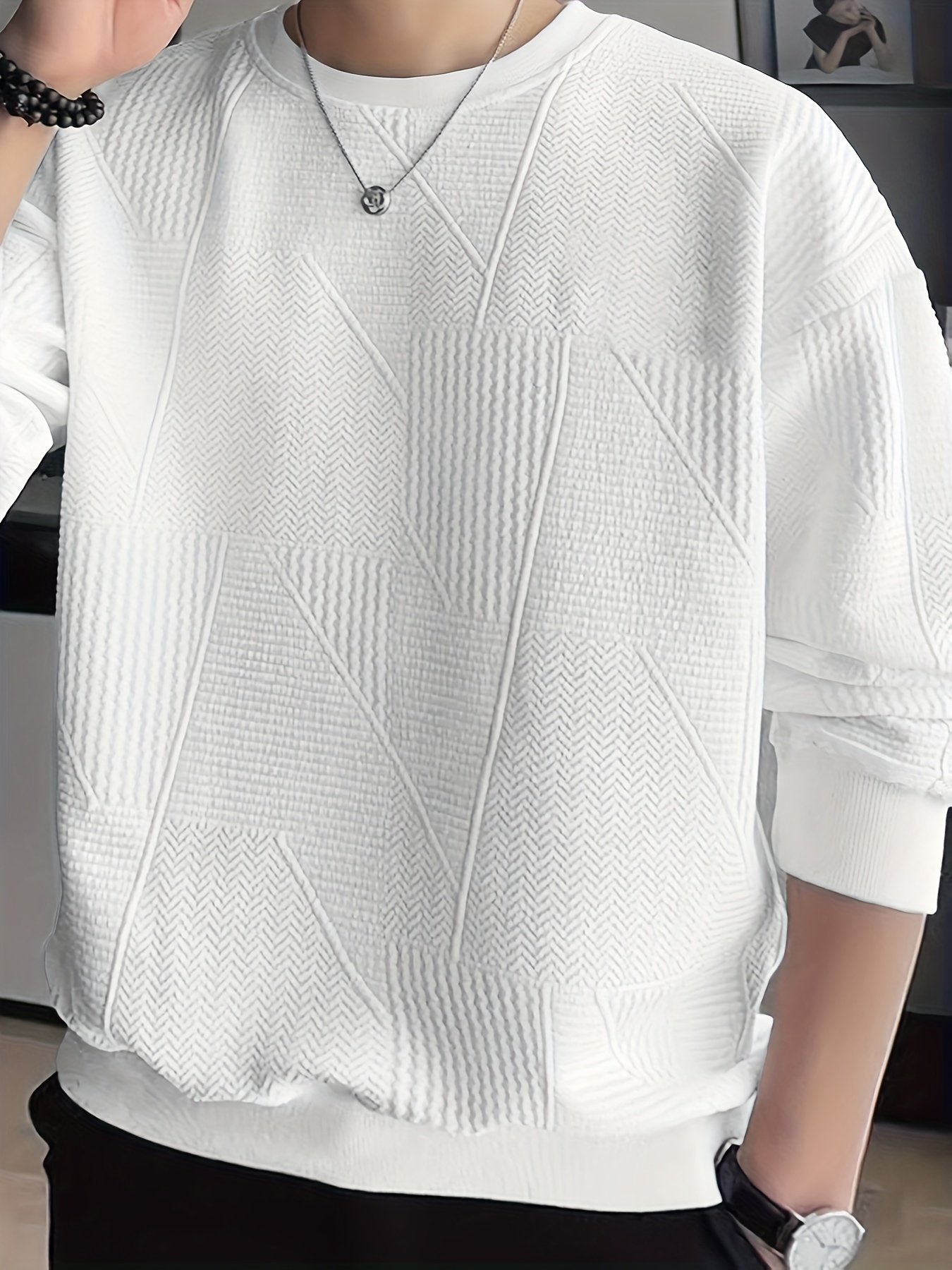 Men??s Crew Neck Long Sleeve Sweatshirt, Casual Wear, Solid Pullover, Men??s Clothing For Spring Fall Winter