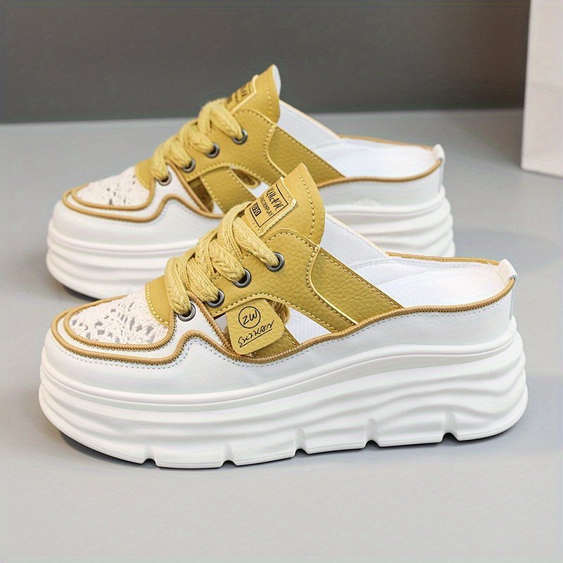 Women??s Breathable Platform Mule Sneakers, Casual Cutout Design Lace Up Shoes, Comfortable Summer Shoes - Image 3