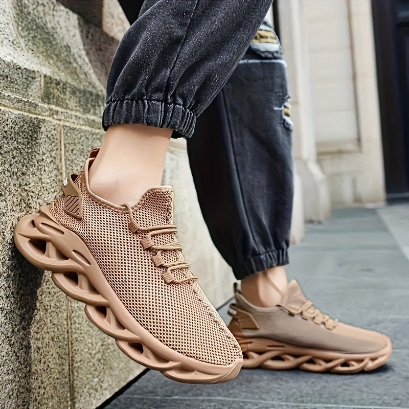 PLUS SIZE Men??s Trendy Woven Knit Breathable Blade Type Sneakers, Comfy Non Slip Lace Up Shoes For Men??s Outdoor Activities - Image 9