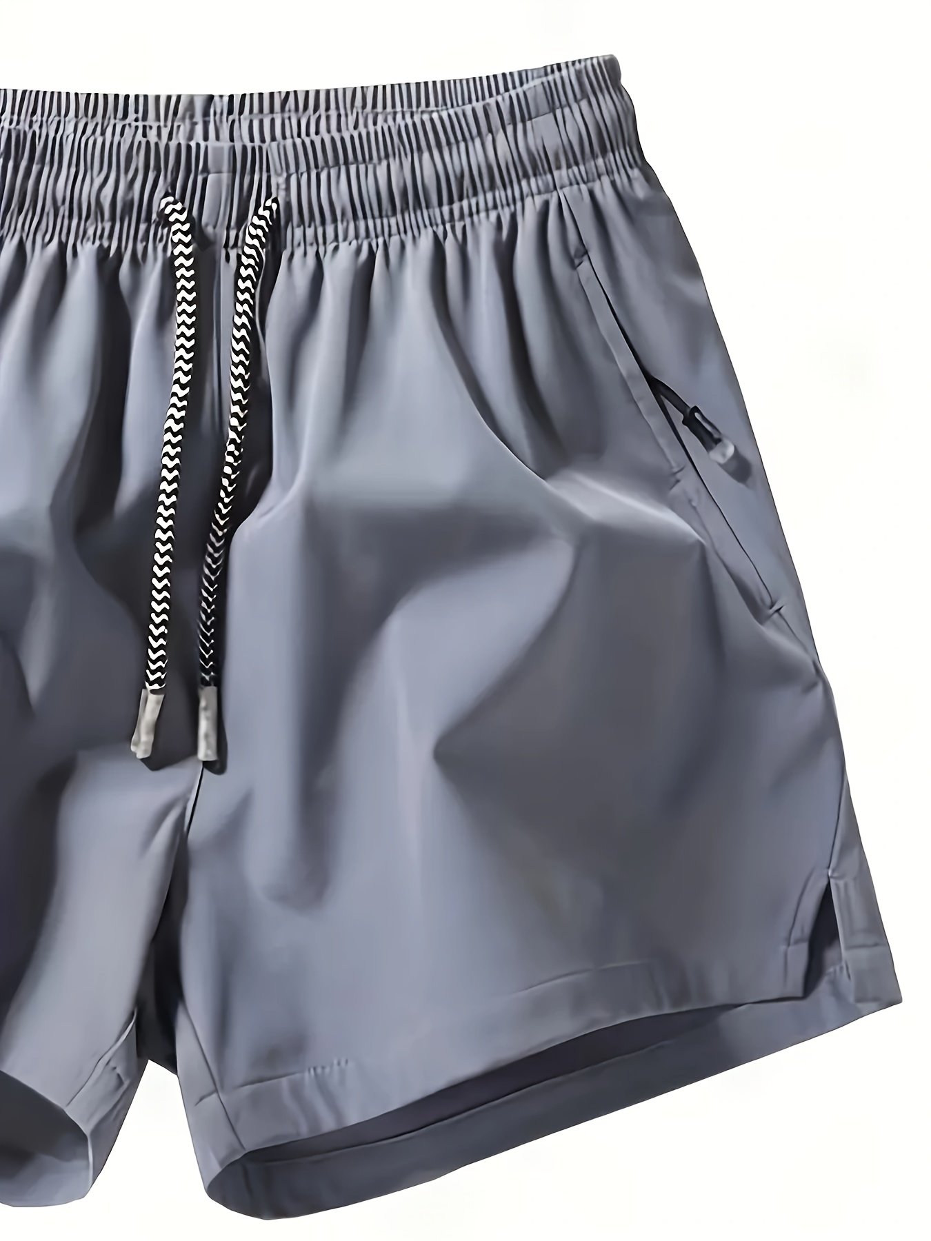 Men??s Zipper Pockets Active Shorts, Casual Waist Drawstring Quick Drying Shorts, Running, Sports, Fitness Quarters - Image 9