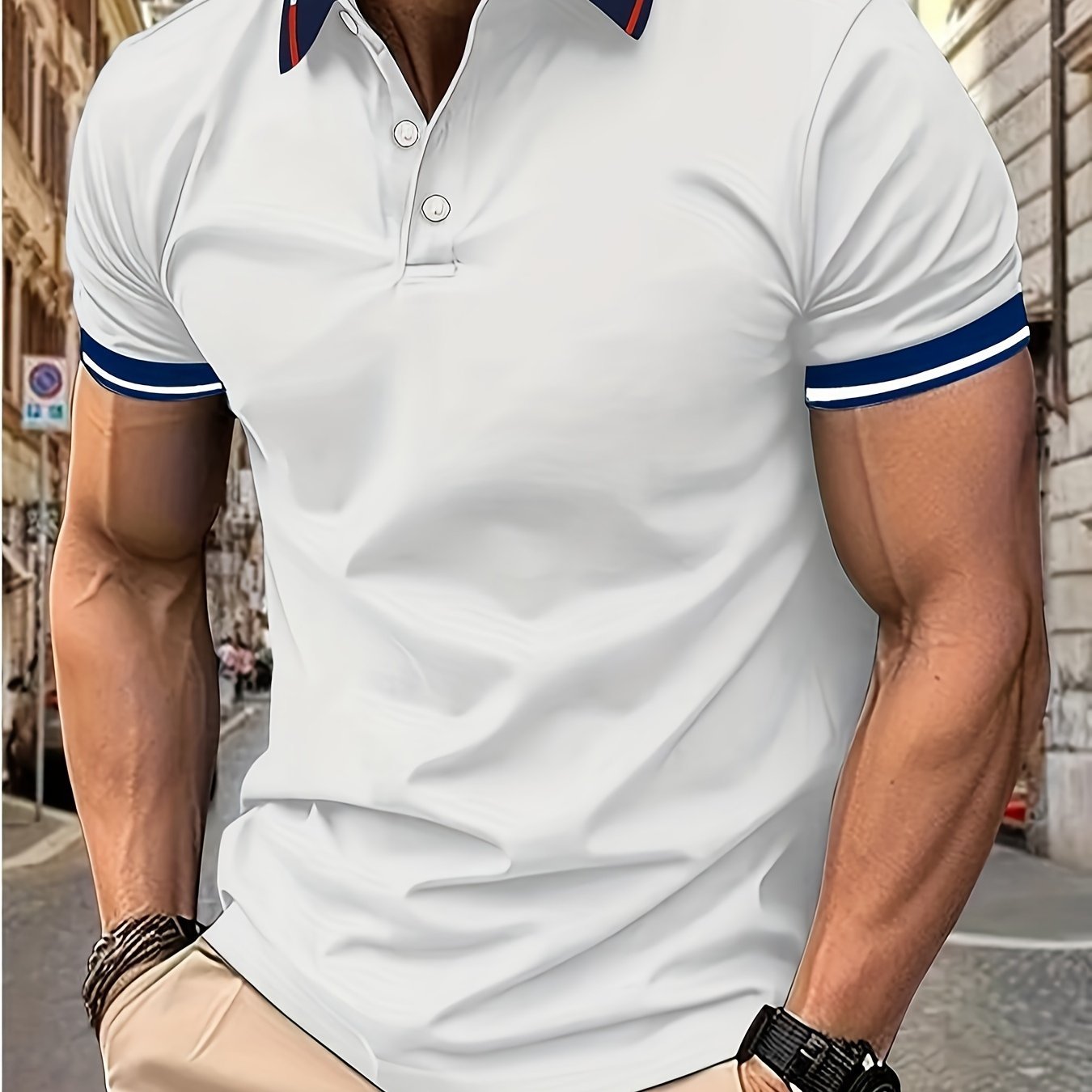 Breathable Contrast Binding Men??s Casual Short Sleeve Lapel Golf Shirt For Summer, Men??s Clothing - Image 3