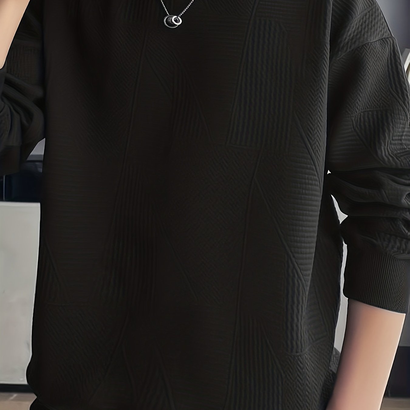 Men??s Crew Neck Long Sleeve Sweatshirt, Casual Wear, Solid Pullover, Men??s Clothing For Spring Fall Winter - Image 7
