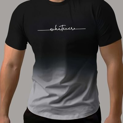 Gradient Style ??Whatever?? Pattern Print Men??s Comfy Chic T-shirt, Graphic Tee Men??s Summer Outdoor Clothes, Men??s Clothing, Tops For Men, Gift For Men